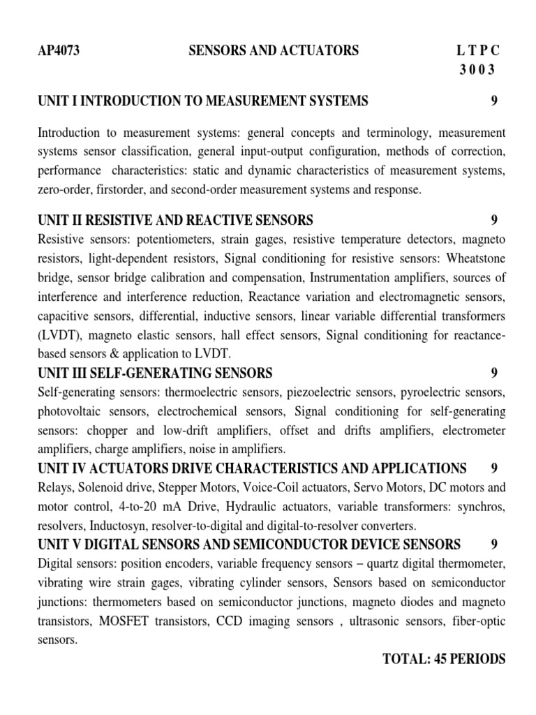 Ap4073 Sensors and Actuators L T P C | PDF | Sensor | Amplifier