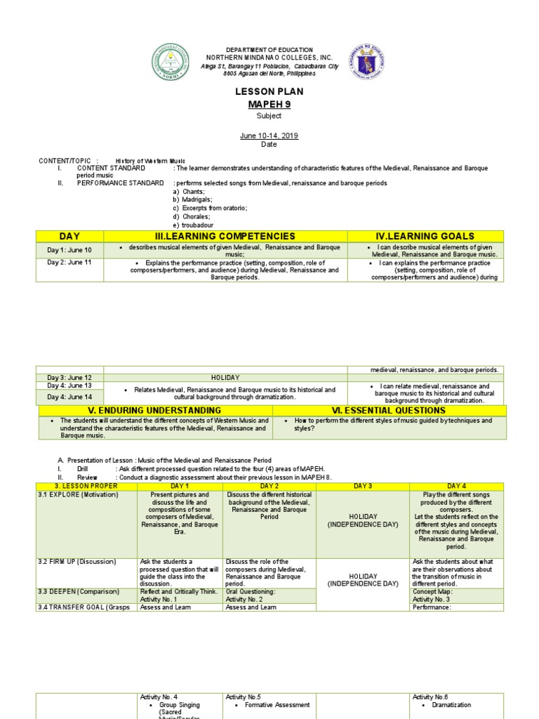 2nd Week LP in Mapeh 2019 | PDF