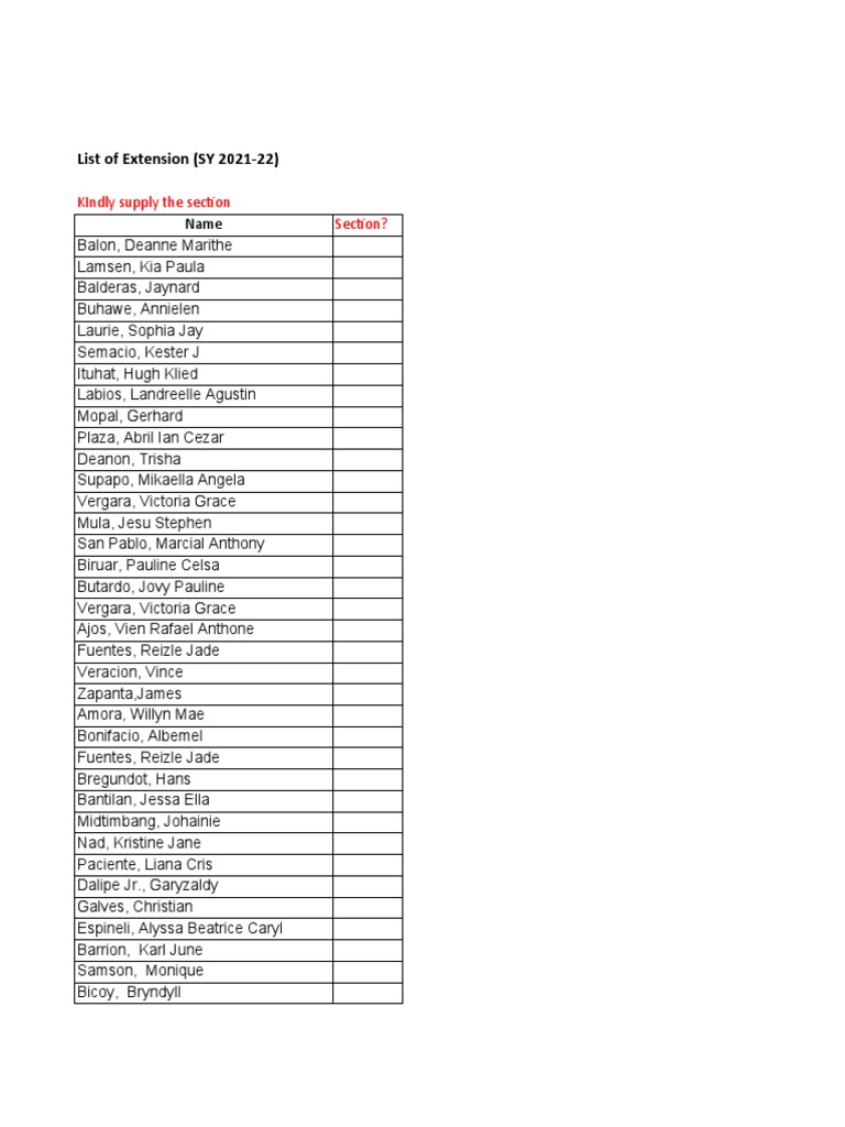 Student Extension List SY 2021-22 | PDF | Sports & Recreation | Social ...