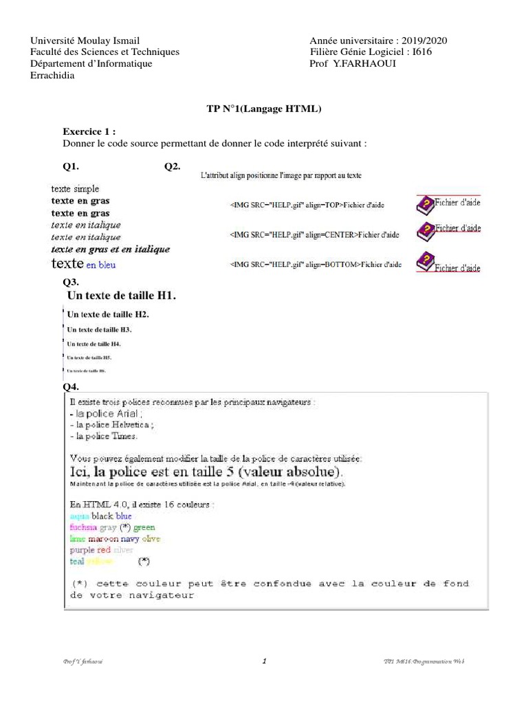 TP1 HTML : Exercices de Programmation | PDF | Html | Programmation web