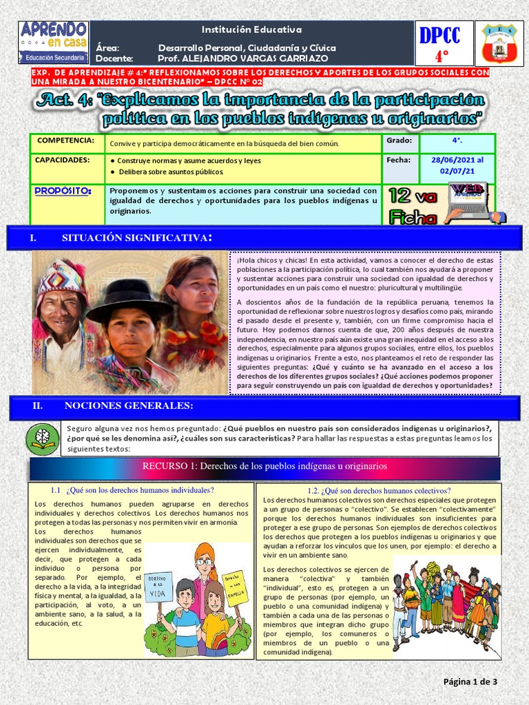 DPCC 4 C Exp.4, Act.2 - Semana 12-Prof. | PDF | Derechos humanos