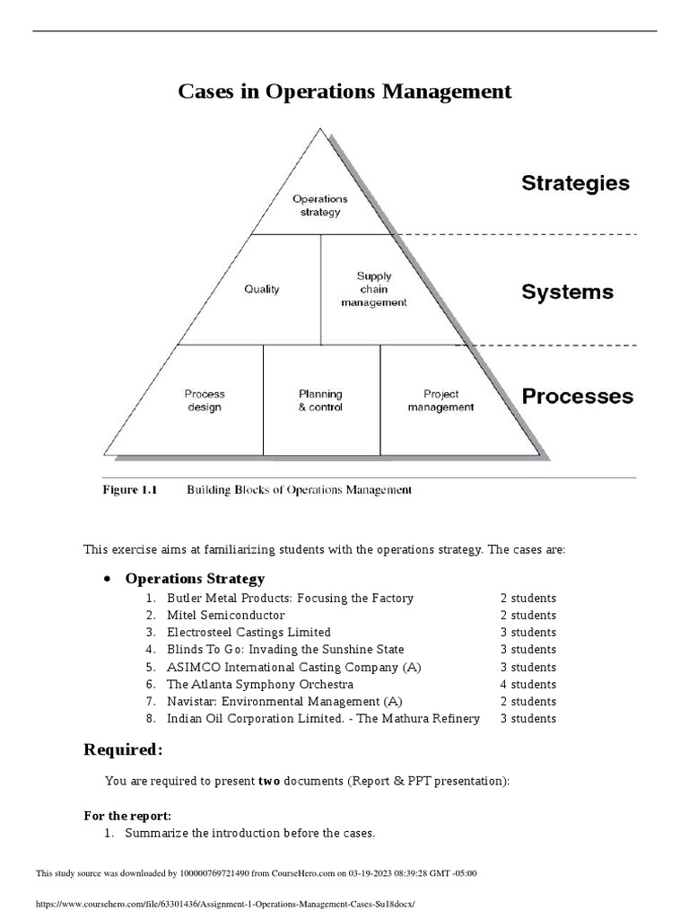 Assignment 1 Operations Management Cases Su18 | PDF