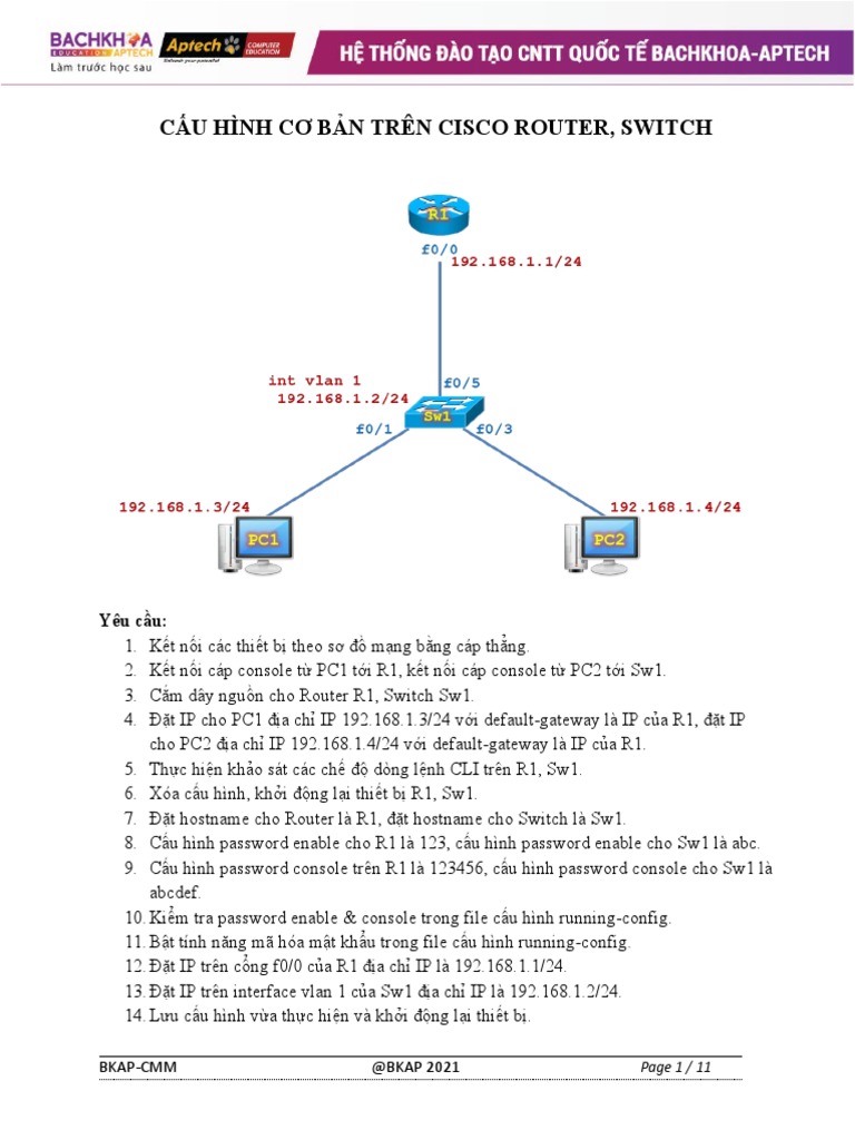 CẤU HÌNH CƠ BẢN TRÊN CISCO ROUTER, SWITCH | PDF