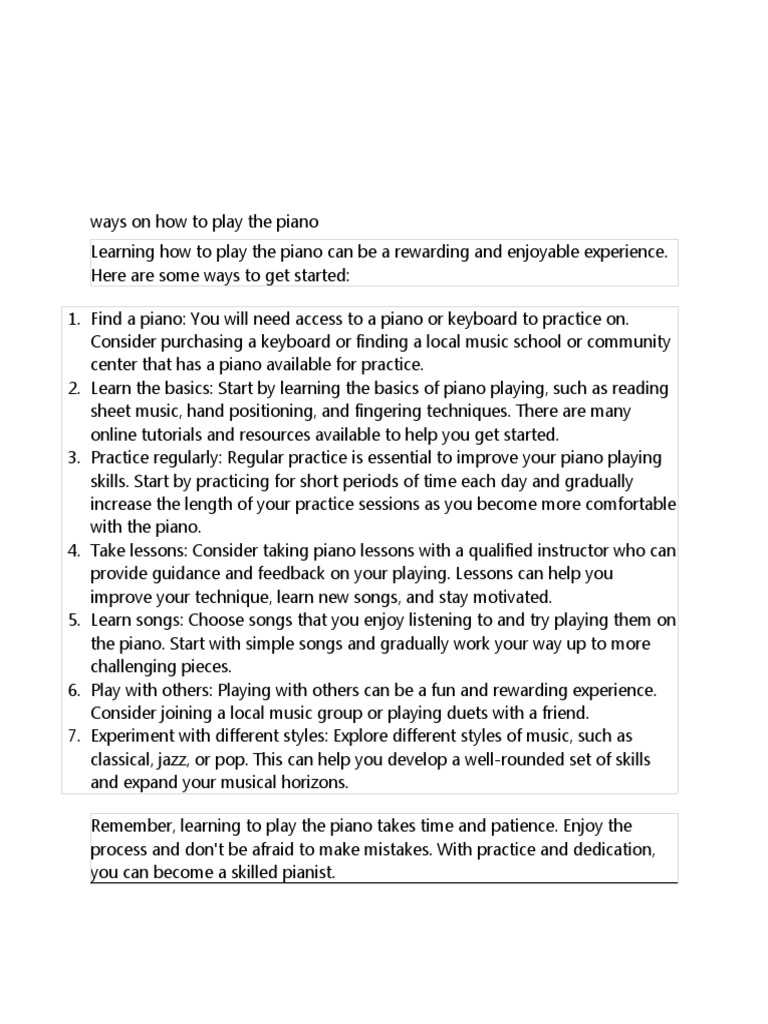 Ways On How To Play The Piano Pdf