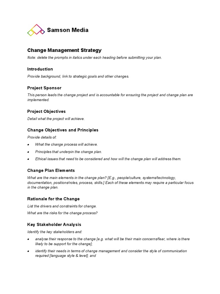 Samson Media Change Strategy Plan | PDF | Evaluation | Risk