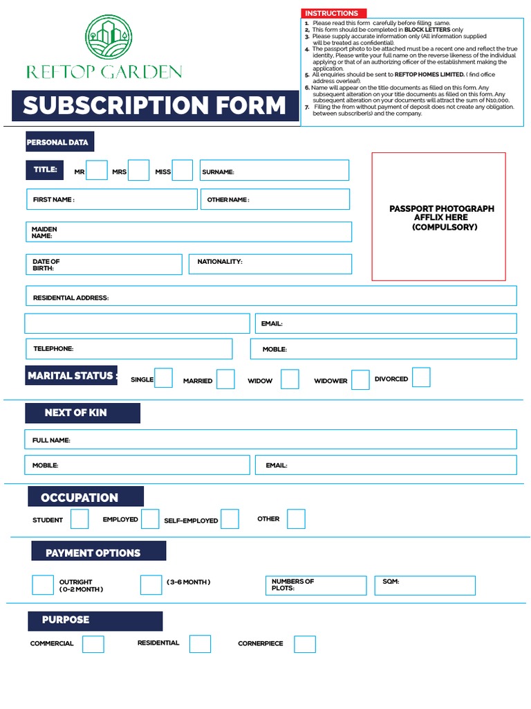 REFTOP Subscription Form Details | PDF | Subscription Business Model ...