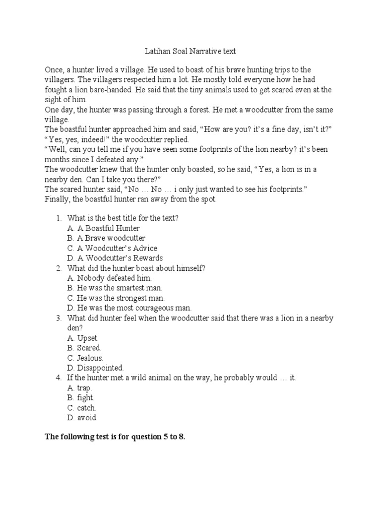 Latihan soal narrative text pdf hunting