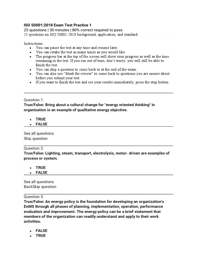 ISO 50001:2018 Exam Practice Questions | PDF | Greenhouse Gas | Risk