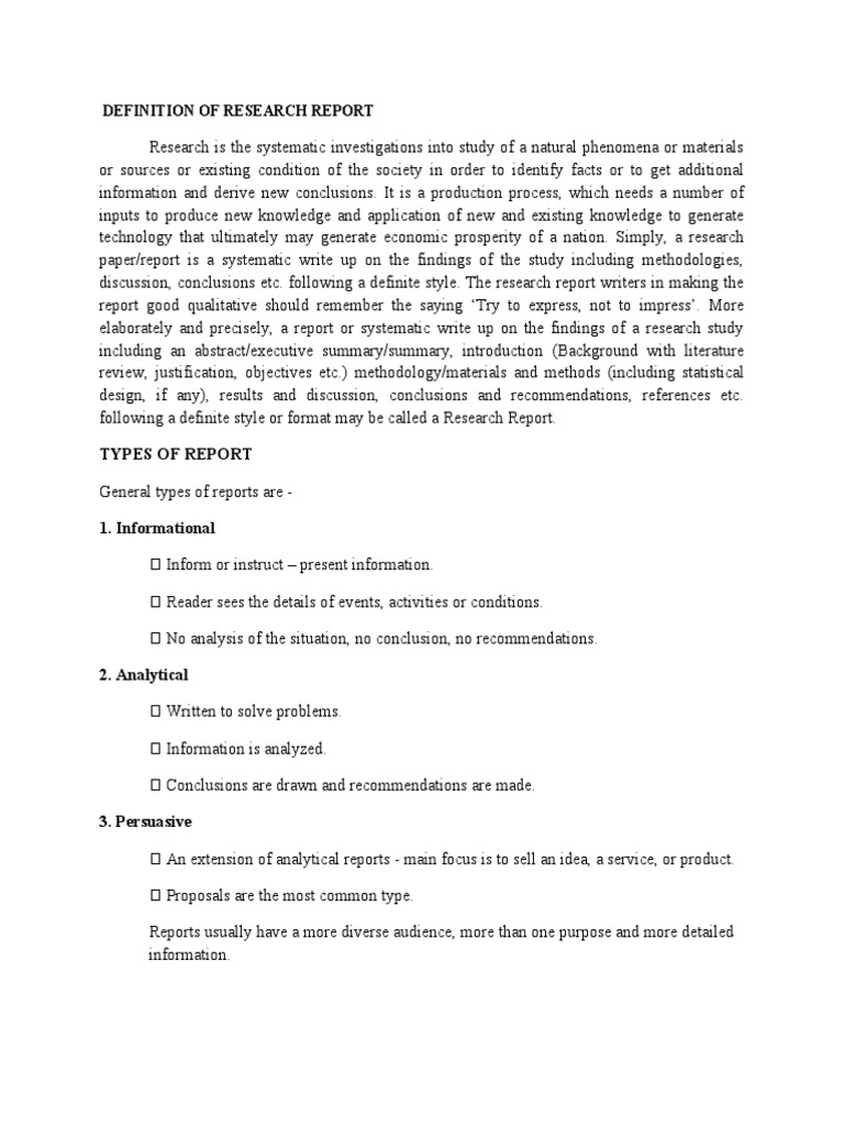 Definition Of Research Report PDF Hypothesis Methodology
