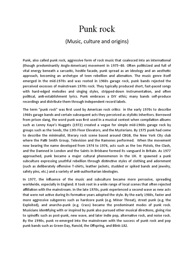Punk Rock PDF Rock Music Punk Rock
