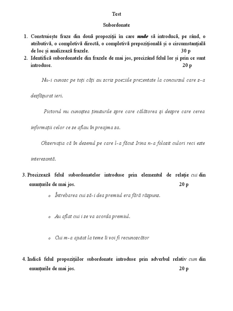 Test Subordonate | PDF