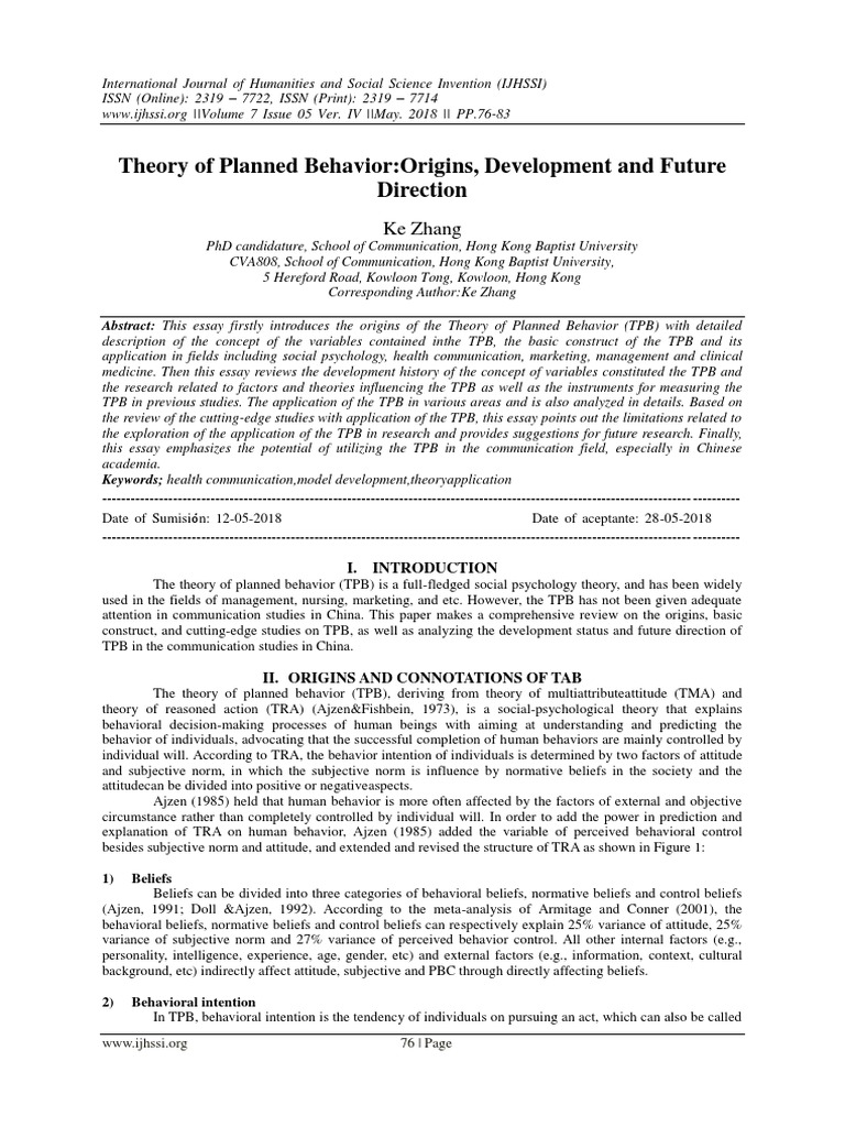 TPB: Origins, Development, and Future | PDF | Attitude (Psychology ...