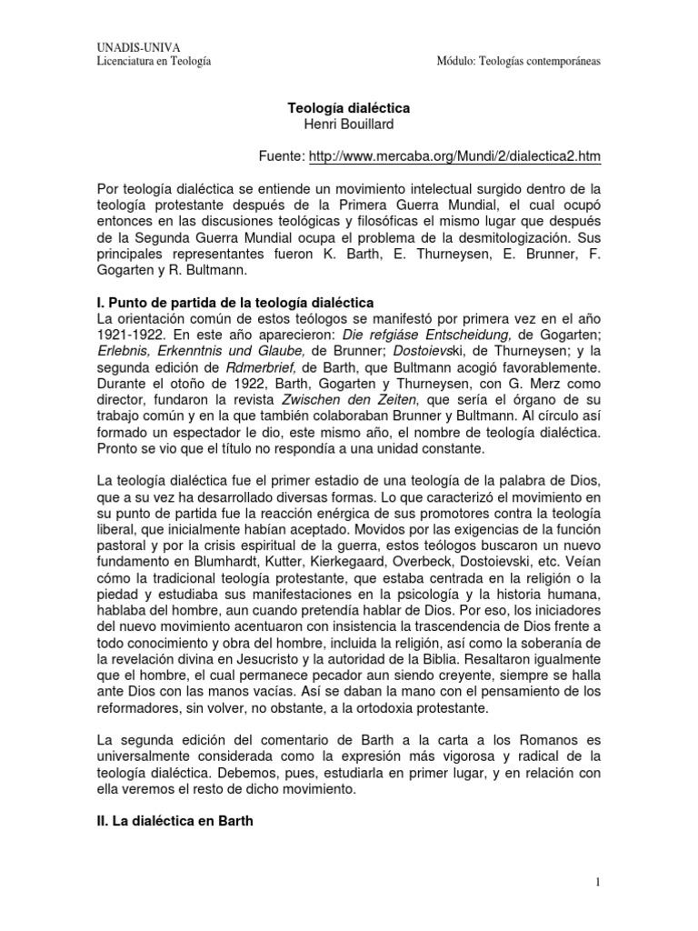 Lectura 1. Teología Dialéctica, de Henri Bouillard PDF Dios