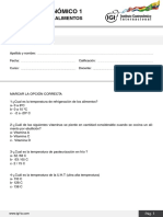 Prof Gastronómico 1 - Conservación de Alimentos - Examen - 2