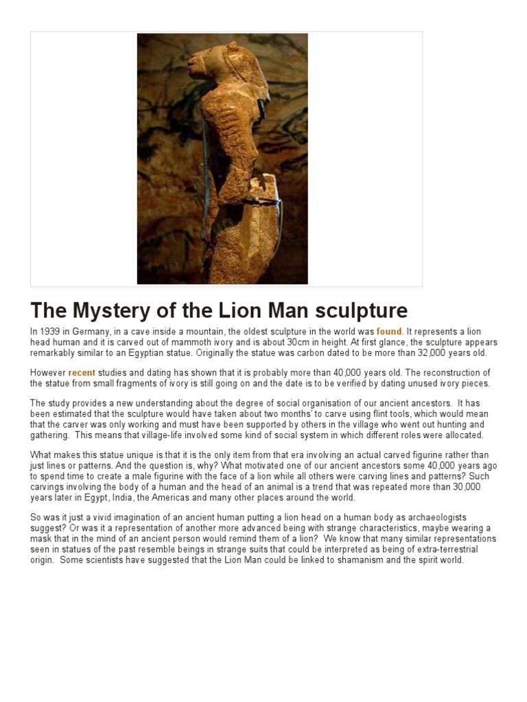 The Mystery of The Lion Man Sculpture PDF