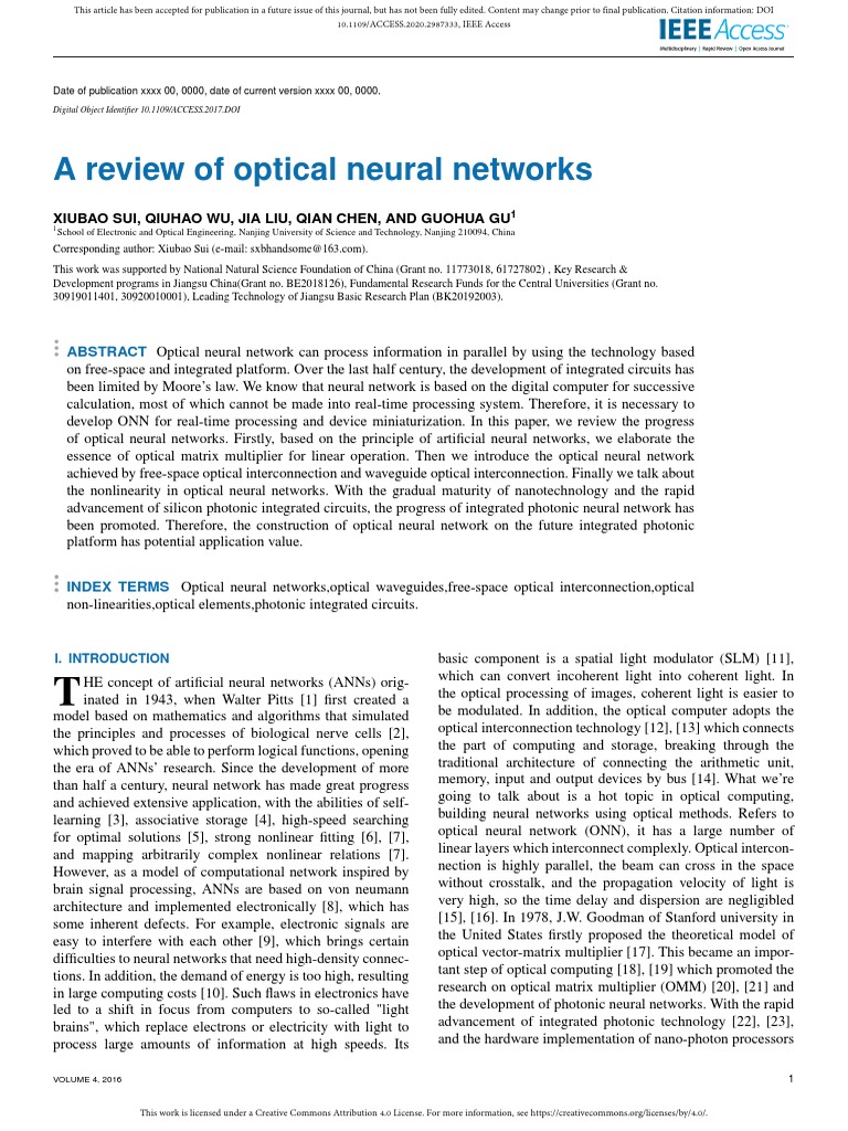 A Review of Optical Neural Networks | PDF | Matrix (Mathematics) | Optics