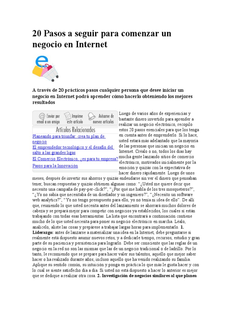 20 Pasos para Iniciar un Negocio Online | PDF | Internet ...