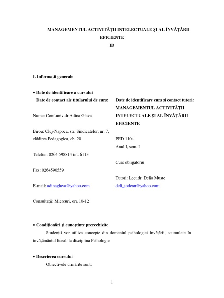 Managementul Activitatii de Invatare | PDF