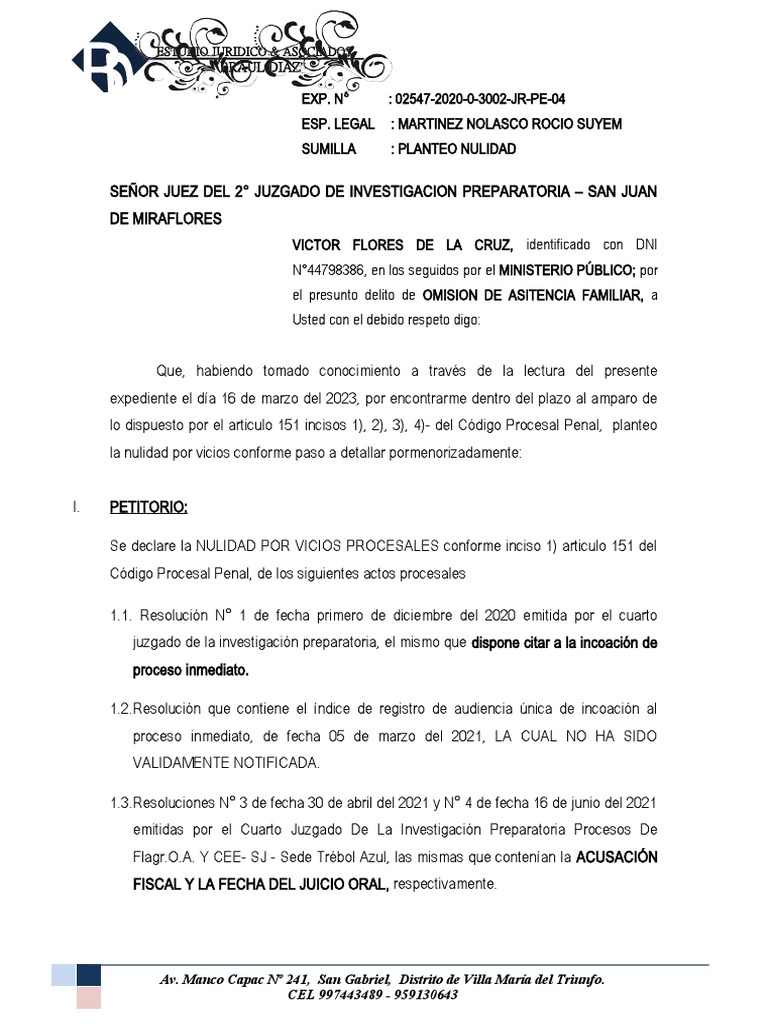 Modelo Nulidad Penal JUDICIAL | PDF | Debido al proceso | Judicaturas