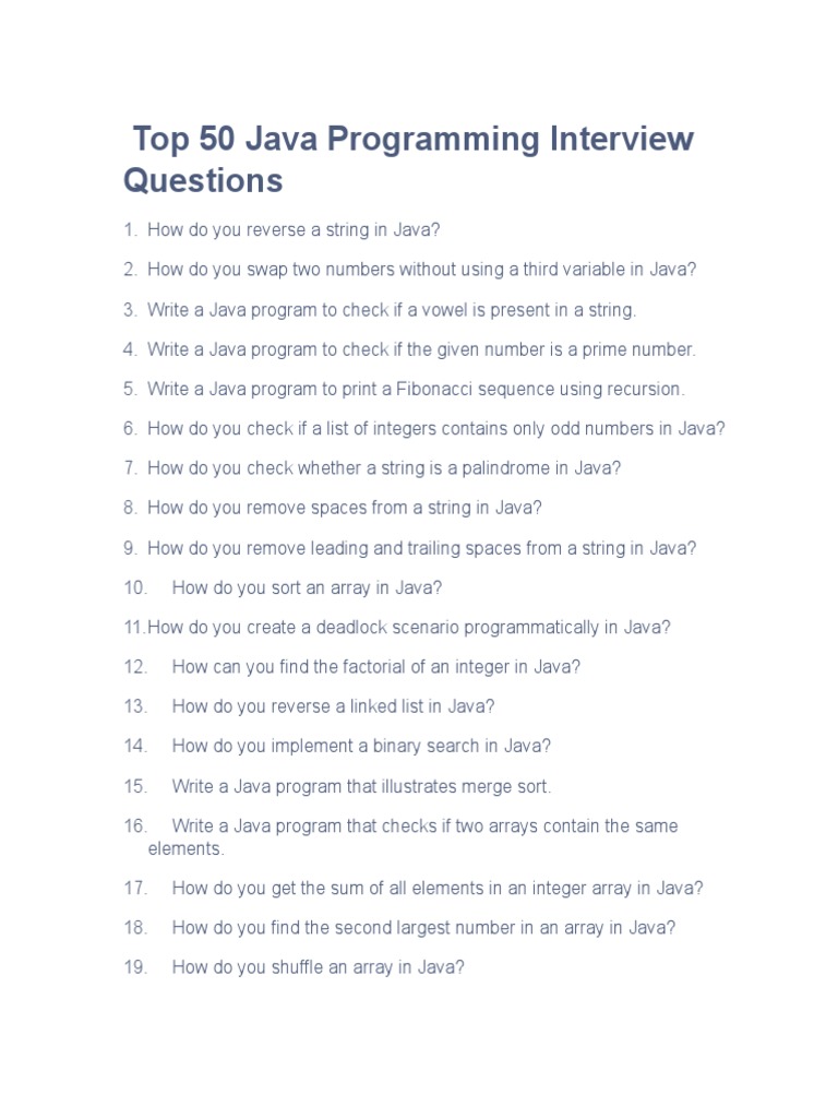 Top 50 Java Programming Interview Questions | PDF | String (Computer ...