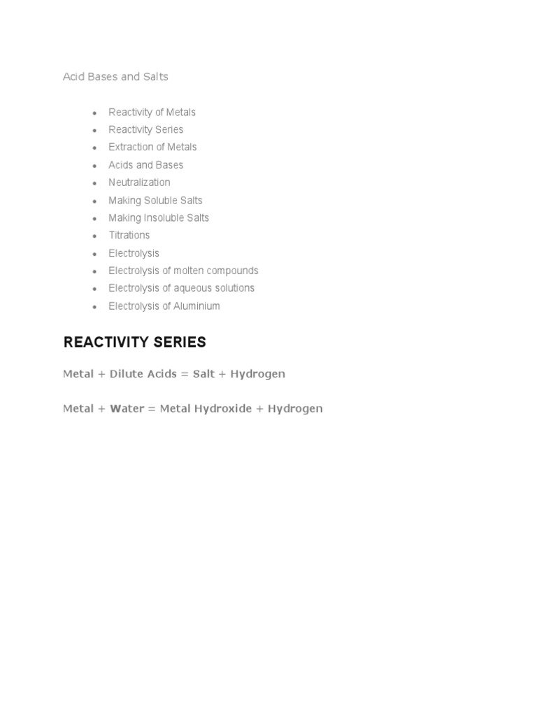Acid Bases and Salts Igcse Chemistry 0620 PDF Acid Hydroxide