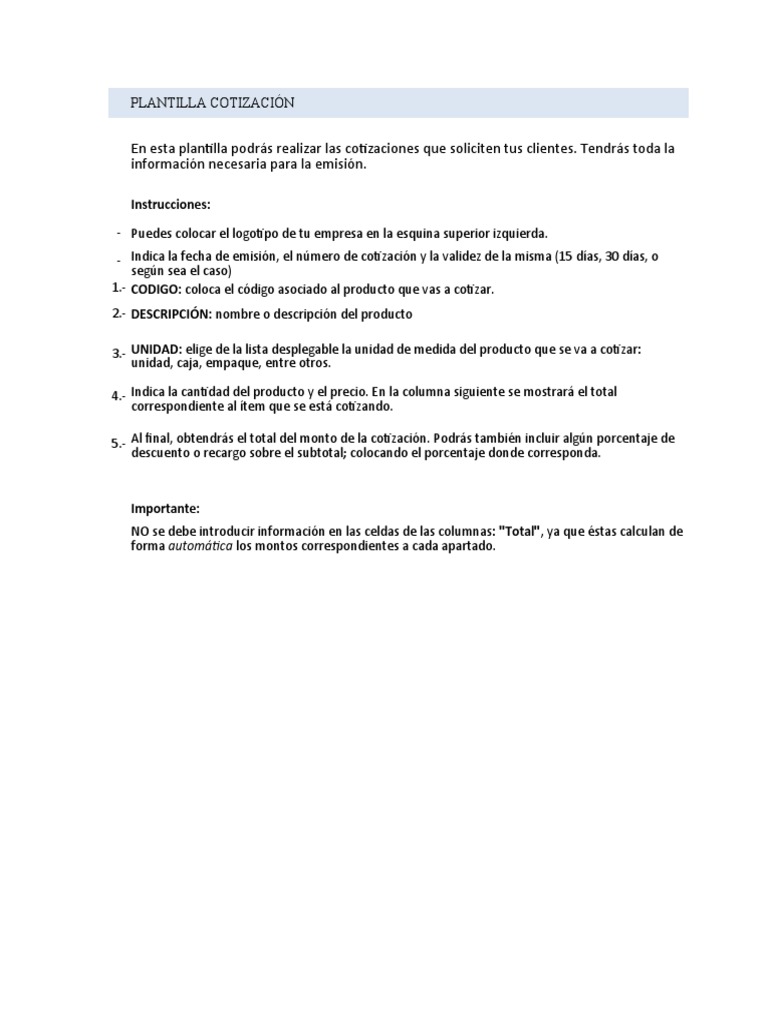 Plantilla de Cotizacion PDF
