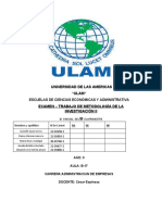 Universidad de las Américas (ULAM) - Examen de Metodología de la Investigación II para Administración de Empresas