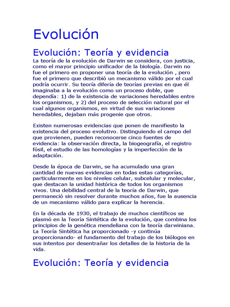 Teoría de la Evolución de Darwin | PDF | Seleccion natural | Evolución
