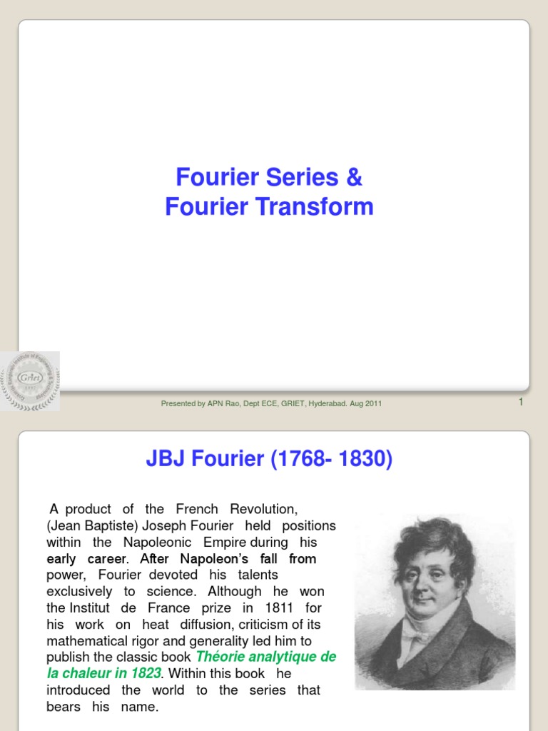 Fourier Series and Transform Overview | PDF | Spectral Density ...