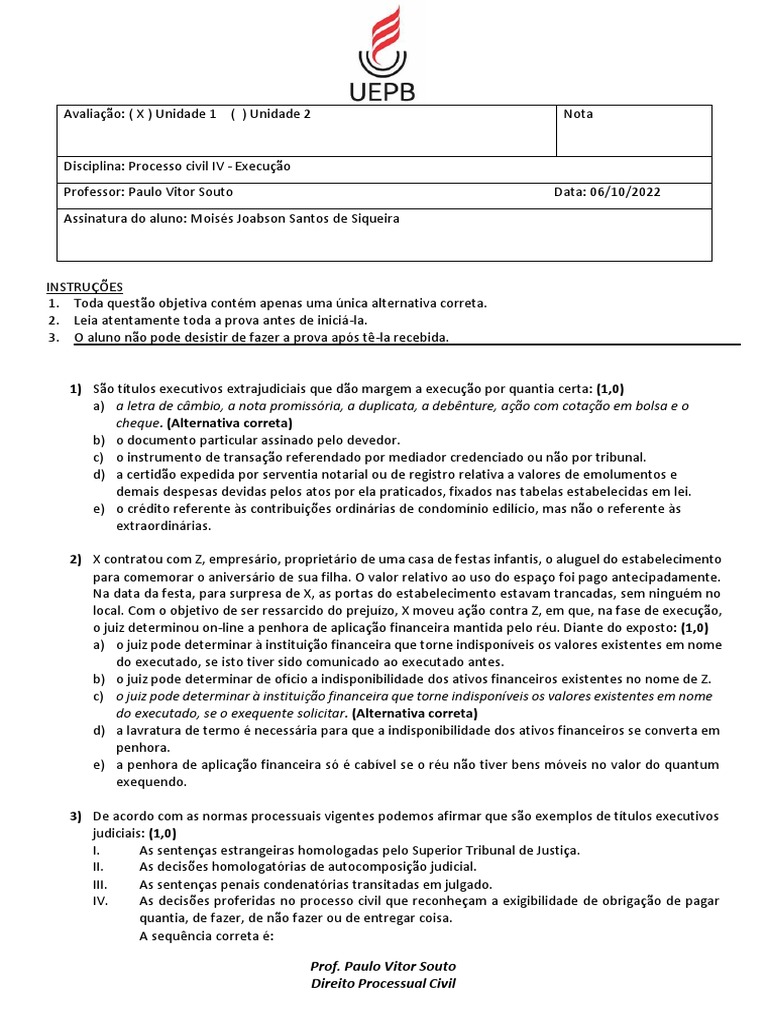 Provas no Processo Civil IV: Execução | PDF | Sentença (jurídico ...