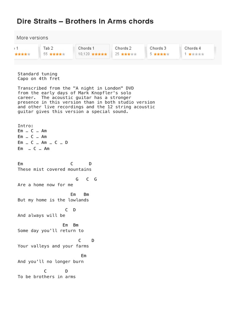 Brothers in Arms Guitar Chords PDF PDF