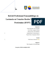 Rol Del Profesional Fonoaudiólogo en Lactancia en Usuarios Recién Nacidos de Pretérmino (RNPT) Revisado Por MCD