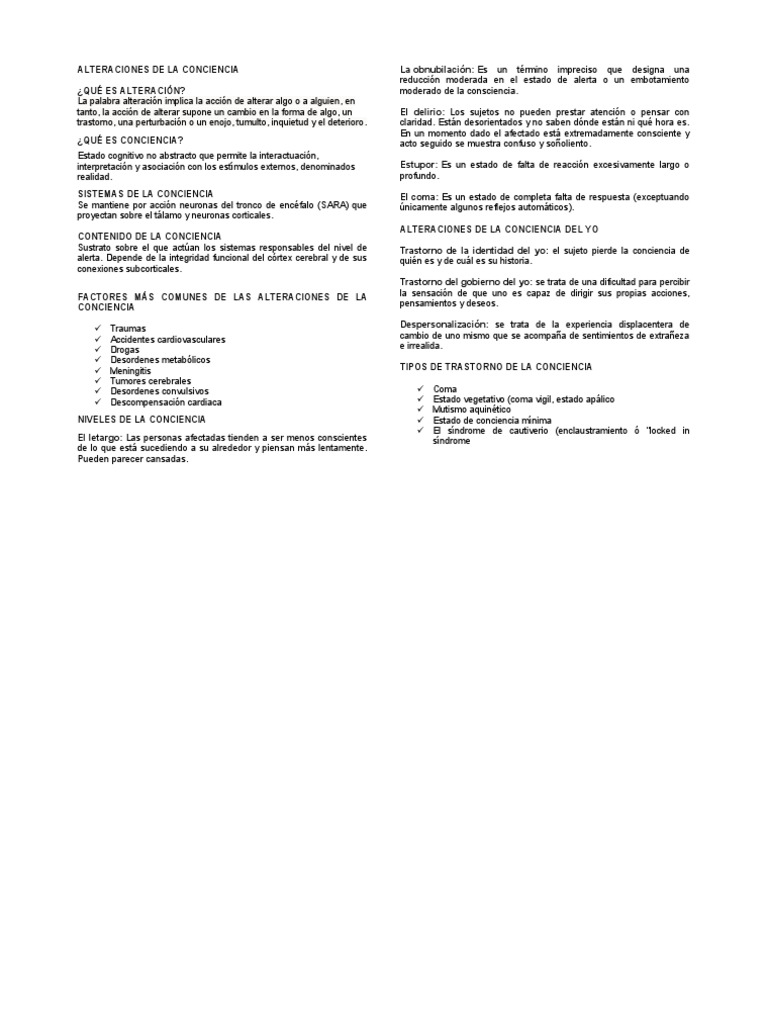 Alteraciones de la Conciencia: Tipos y Causas | PDF | Conciencia ...