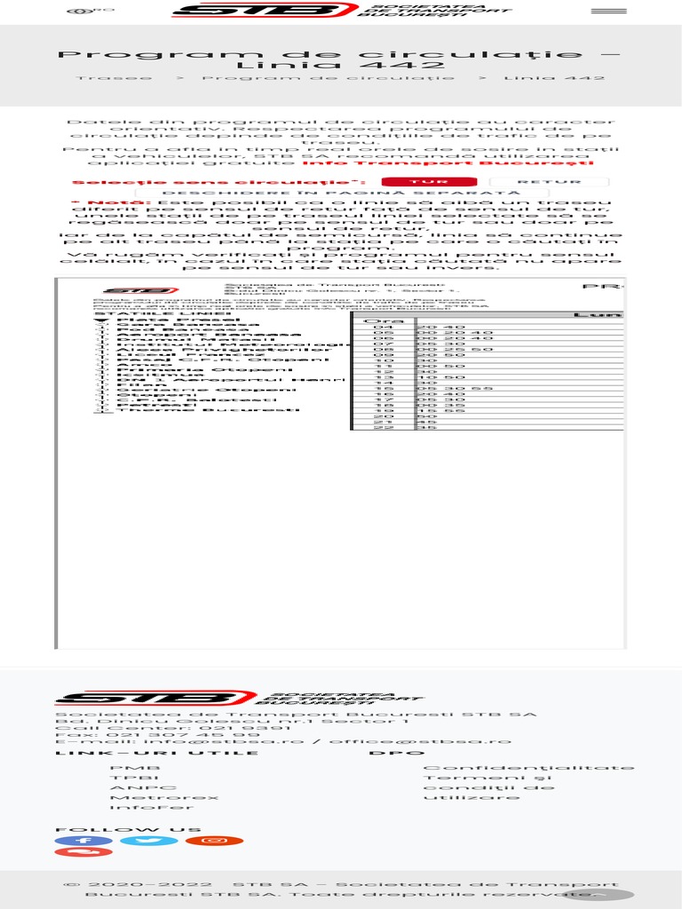 Program de Circulație - Linia 442 | PDF