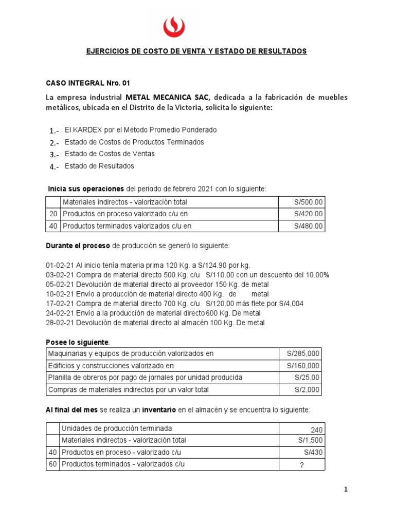 Ejercicios de Costo de Venta y Resultados | PDF | Costo | Inventario