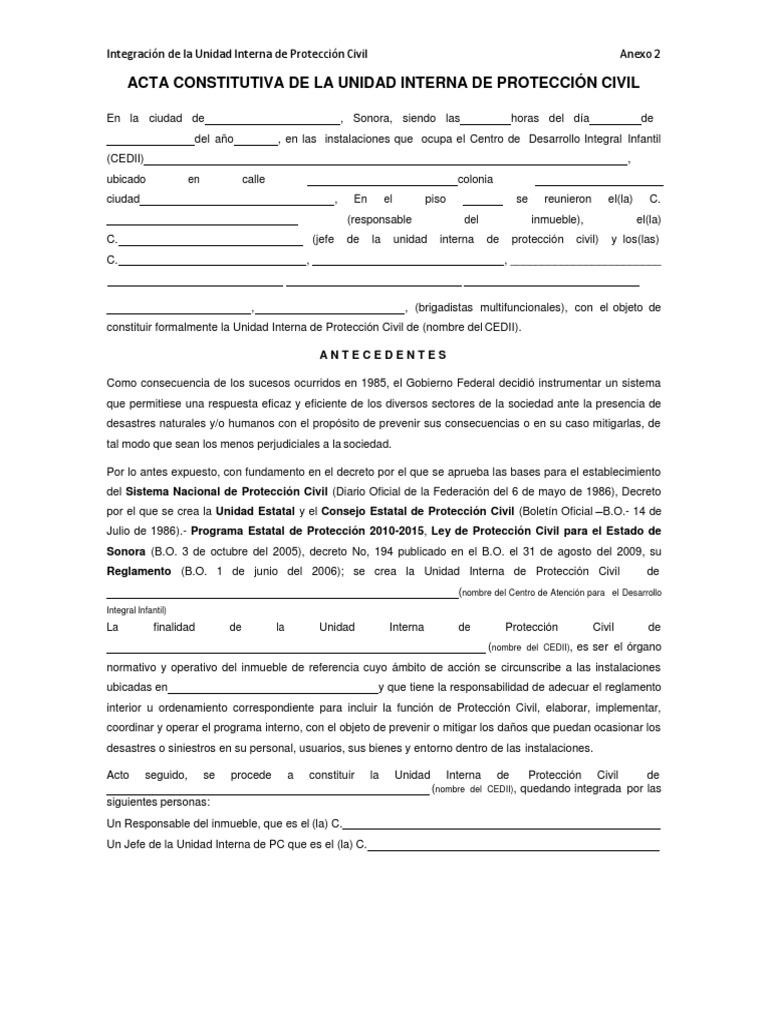 Anexo 02 Acta Constitutiva de La Uipc | PDF | Defensa Civil | Gestión ...