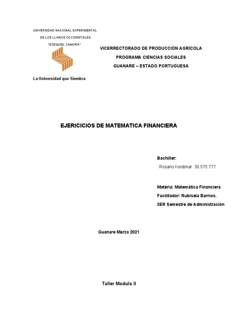 Ejercicios de Matemática Financiera | PDF | Finanzas Matemáticas ...
