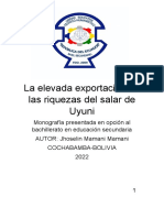 La Elevada Exportación de Las Riquezas Del Salar de Uyuni Trabajo de Lenguaje