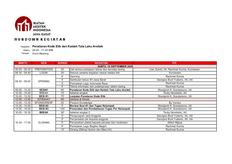 Rundown Penataran Arsitek 2020 | PDF