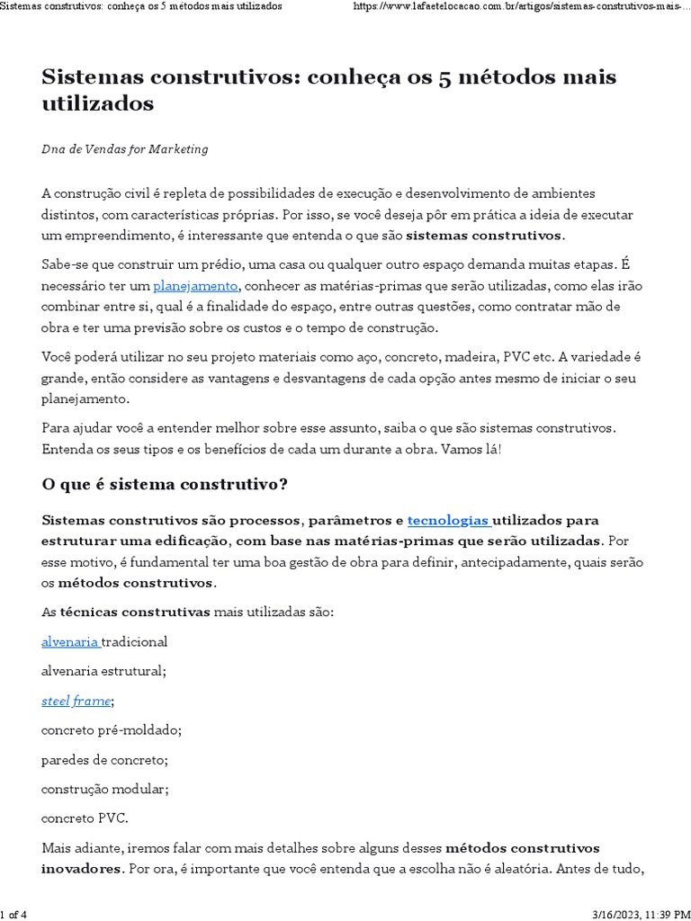Sistemas Construtivos - Conheça Os 5 Métodos Mais Utilizados | PDF