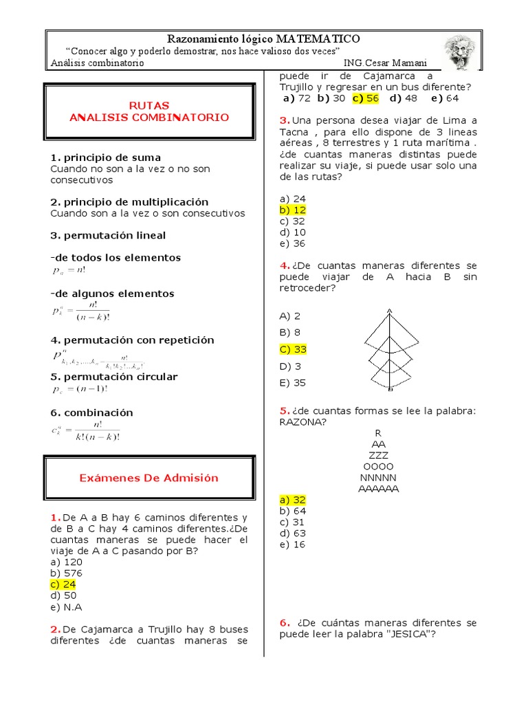 Ejercicios de Análisis Combinatorio | PDF | Combinatoria | Permutación