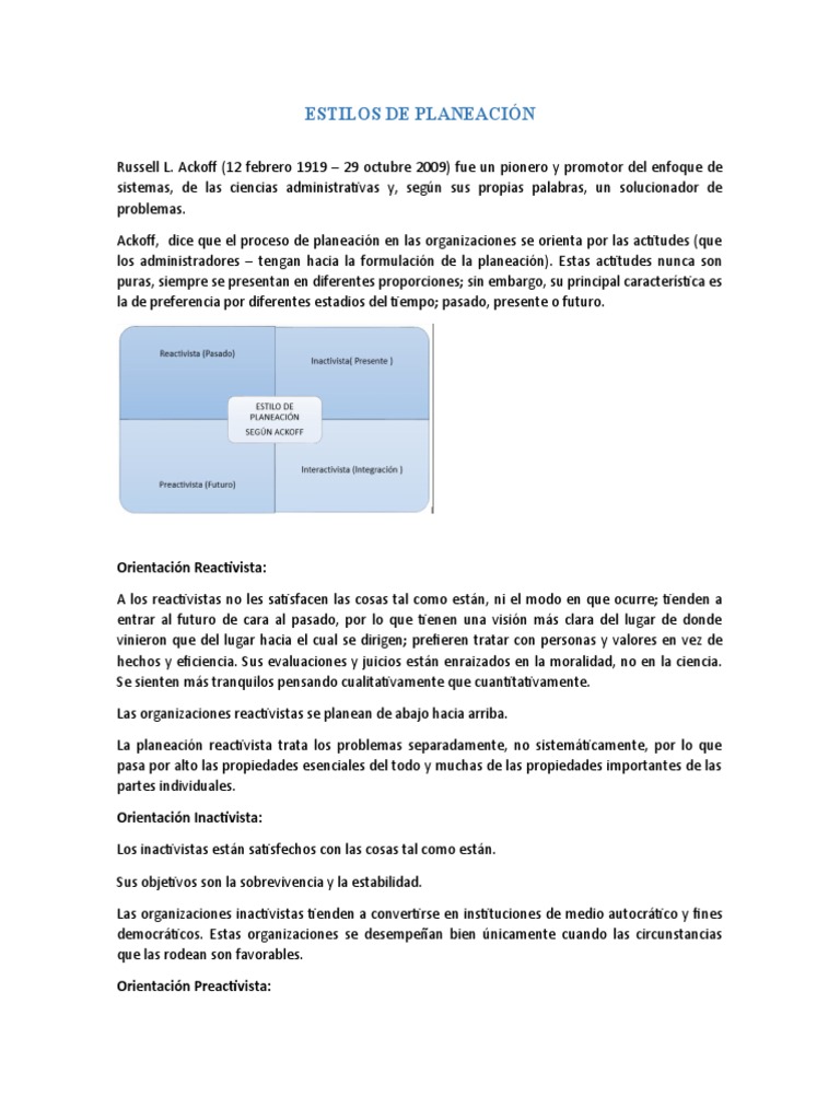 Estilos de Planeación: Reactivismo e Inactivismo | PDF | Planificación ...