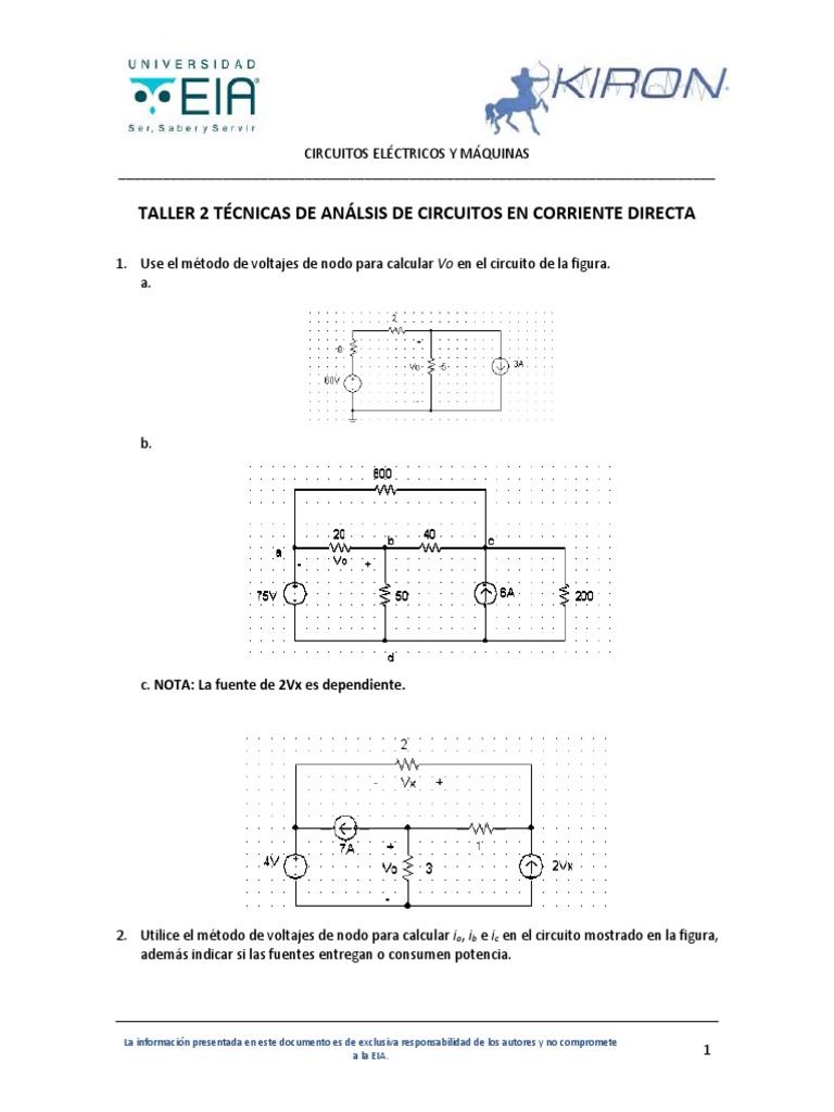 Taller - 2b - Técnicas de Circuitos | PDF | voltaje | Cantidad