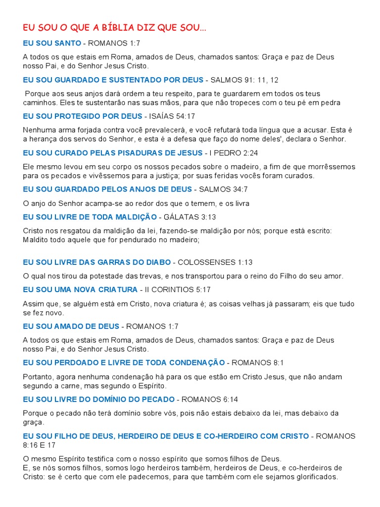 Eu Sou o Que a Bíblia Diz Que Sou | PDF | Jesus | Oração