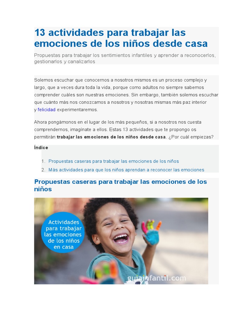 13 Actividades para Trabajar Las Emociones de Los Niños Desde Casa | PDF