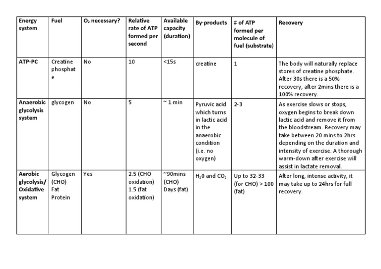 Energy Systems and ATP Production Explained | PDF | Chemistry ...