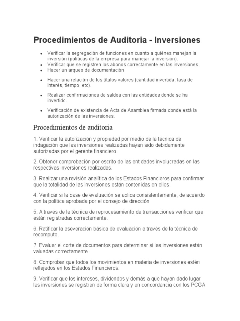 Procedimientos de Auditoria | PDF | Auditoría | Contralor