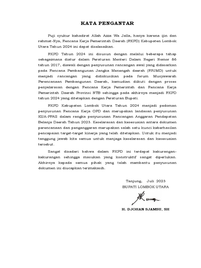Kata Pengantar Dan Daftar Isi RKPD | PDF