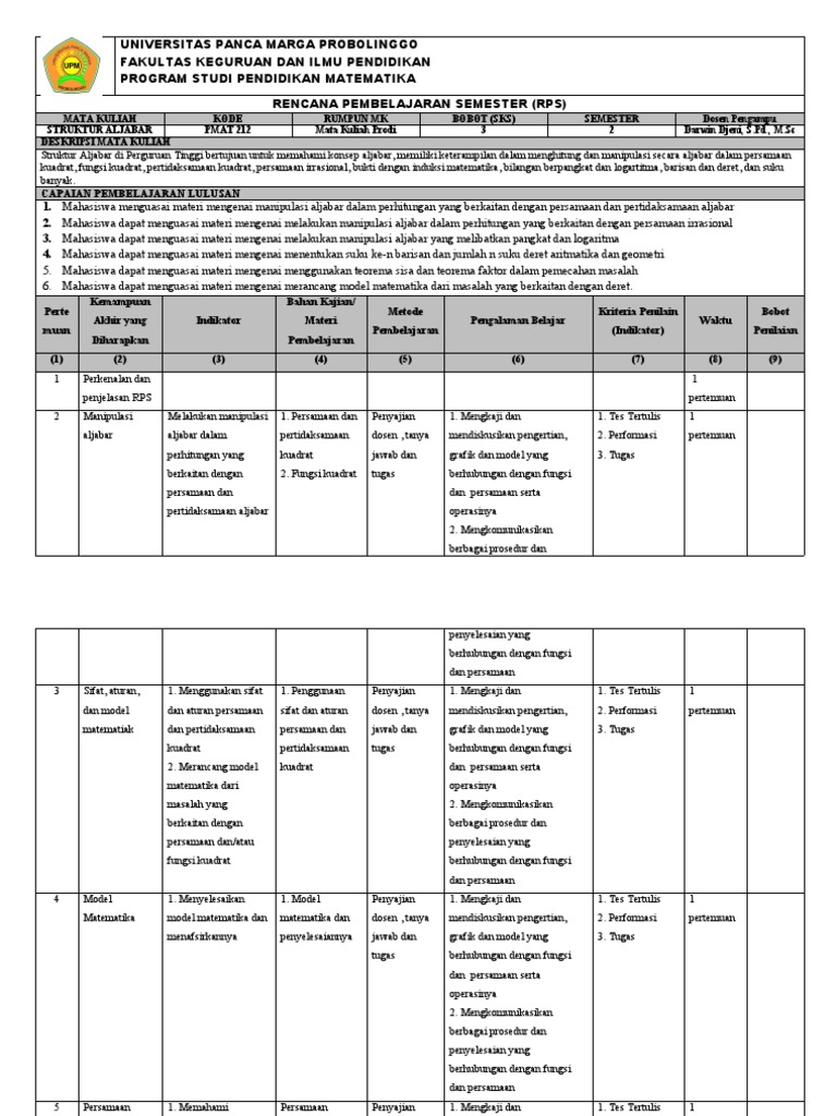 RPS Struktur Aljabar | PDF