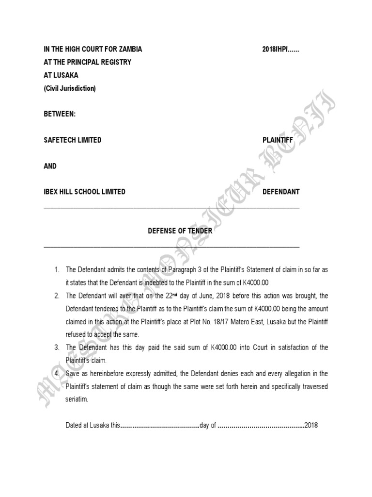 Defense of Tender PDF PDF